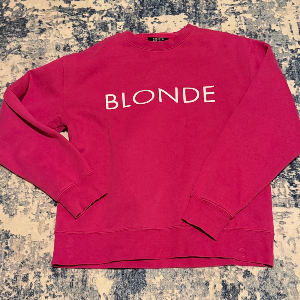 Brunette The Label “BLONDE” Pink Graphic Sweatshirt S/M - Picture 4 of 6